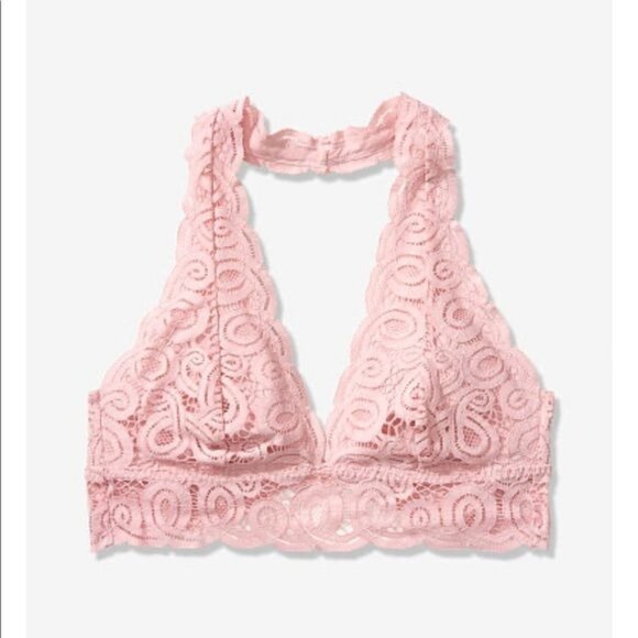 Victoria's Secret Pink Lace Halter top bra Size XS Light Pink Scalloped Edge - Picture 2 of 6